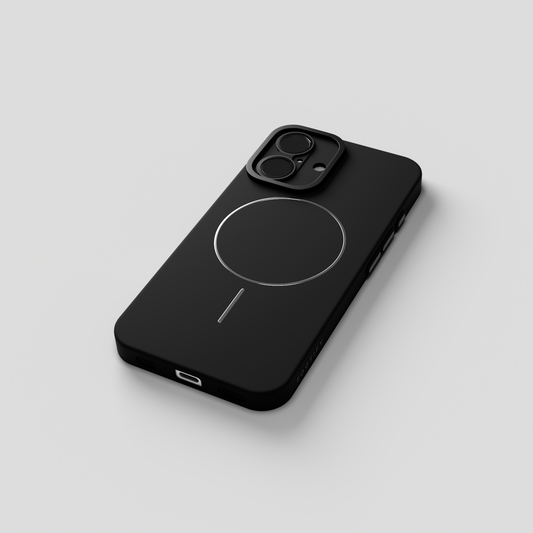 CamSafe –  Black Minimal phone case with Kickstand & LensGuard for iPhone 16