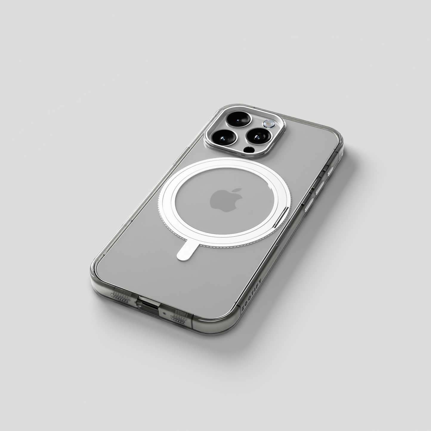 Orbit Grip –   Clear Silver 360° Tactile O-Stand Clear transparent Case for iPhone 15 pro