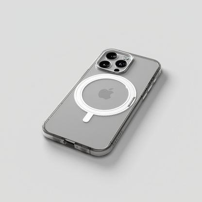 Orbit Grip –   Clear Silver 360° Tactile O-Stand Clear transparent Case for iPhone 15 pro