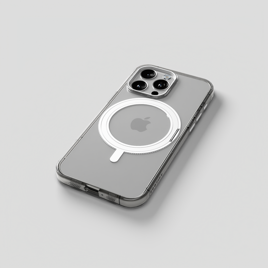 Orbit Grip –   Clear Silver 360° Tactile O-Stand Clear transparent Case for iPhone 15 pro