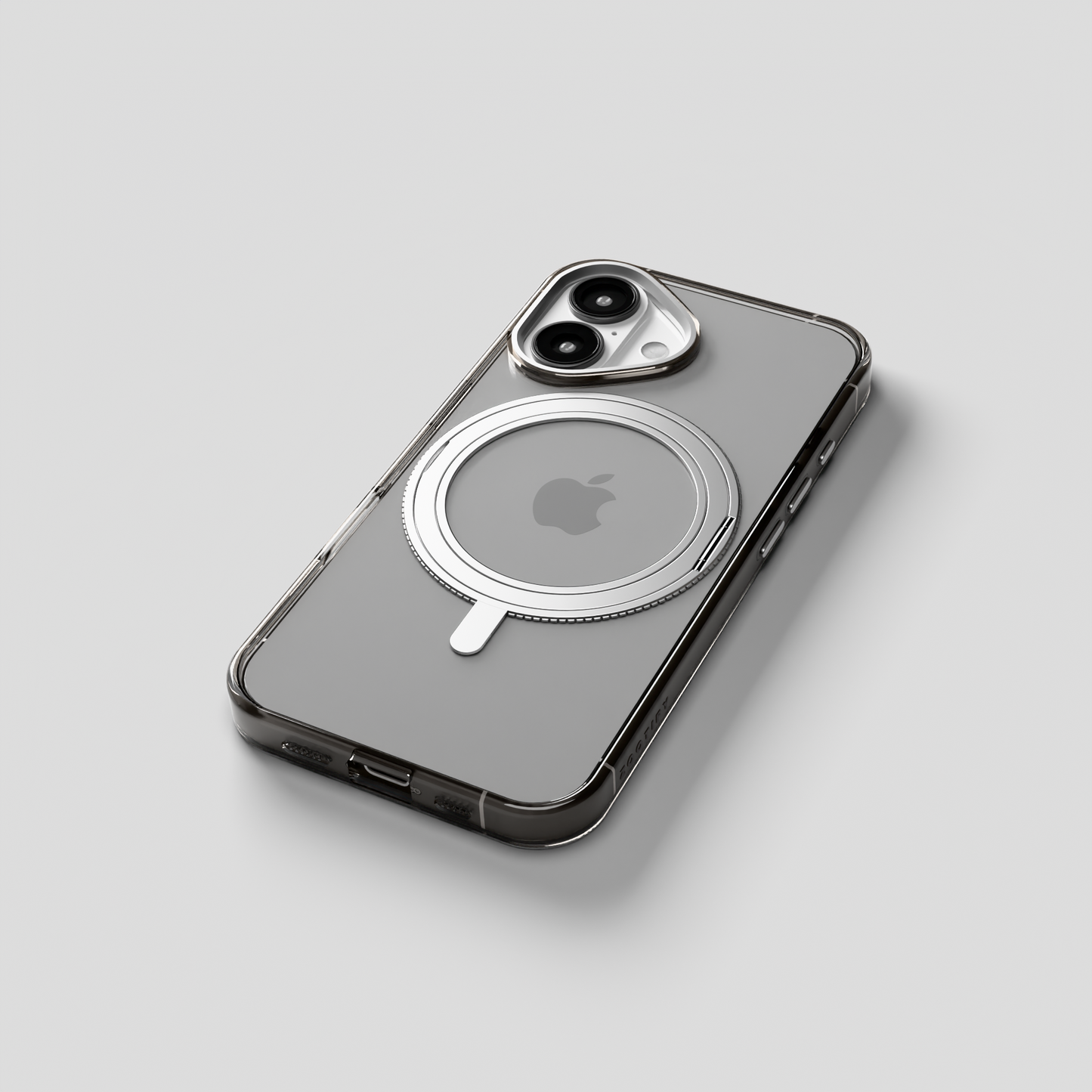 Orbit Grip –  Clear-Silver 360° Tactile O-Stand Clear Transparent Case for iPhone 16