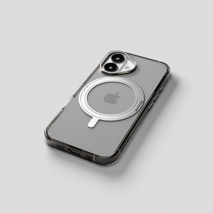Orbit Grip –  Clear-Silver 360° Tactile O-Stand Clear Transparent Case for iPhone 16