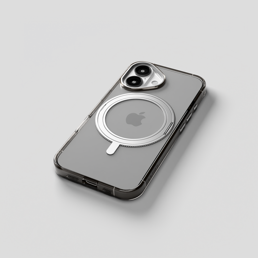 Orbit Grip –  Clear-Silver 360° Tactile O-Stand Clear Transparent Case for iPhone 16
