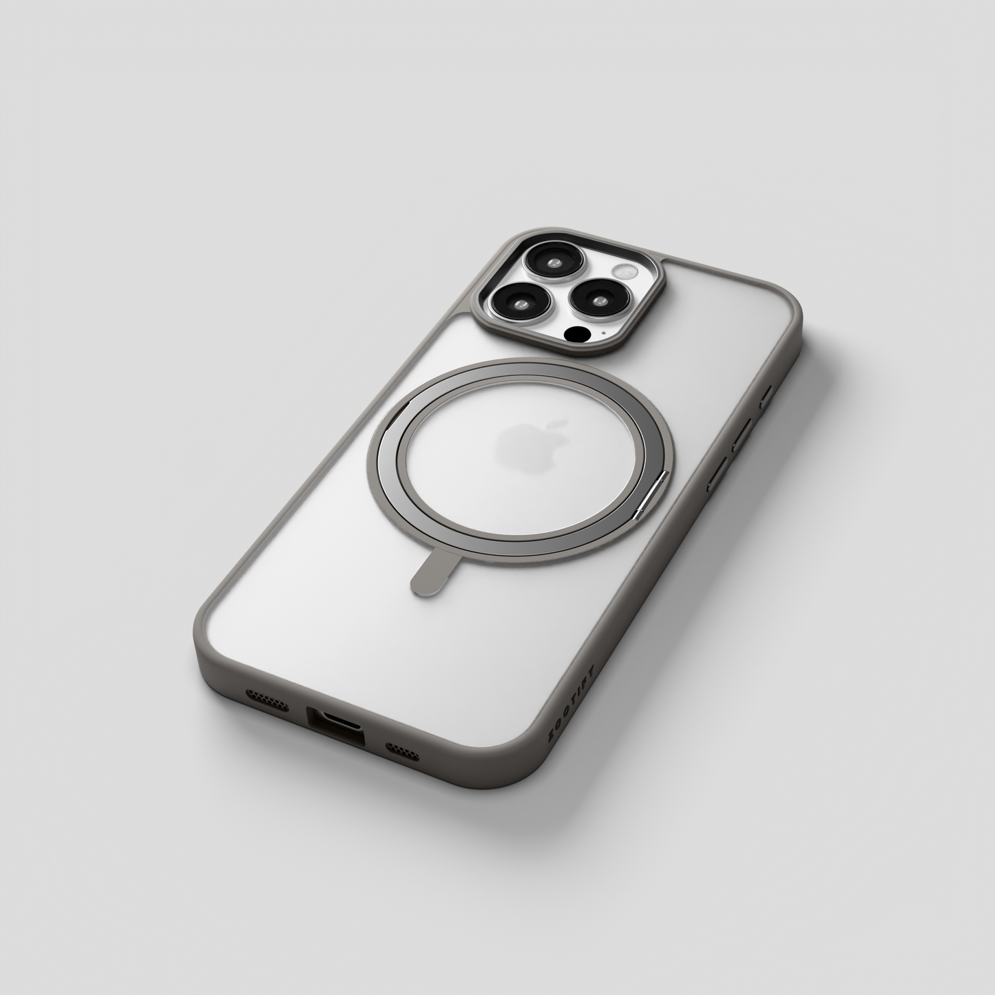 Orbit Grip –  Grey 360° Tactile O-Stand Clear transparent Case for iPhone 16 pro
