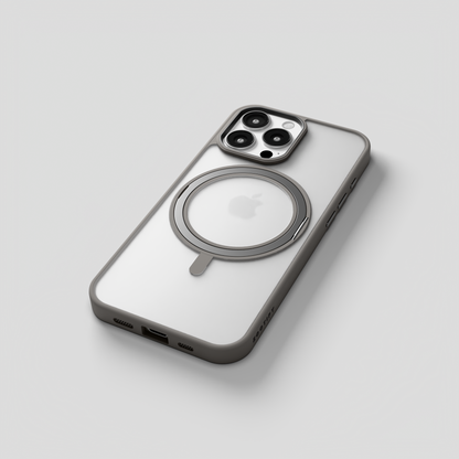 Orbit Grip –  Grey 360° Tactile O-Stand Clear transparent Case for iPhone 16 pro