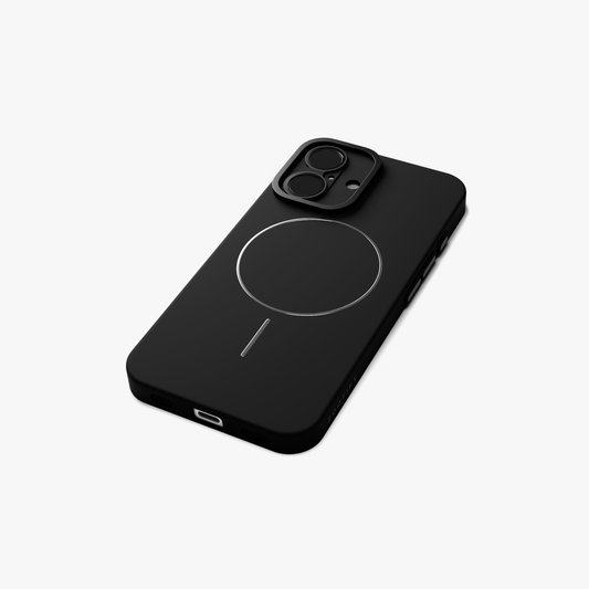 CamSafe –  Black Minimal phone case with Kickstand & LensGuard for iPhone 16