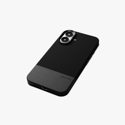 ForgeCraft – Black Vintage Leather Grip Case for iPhone 16