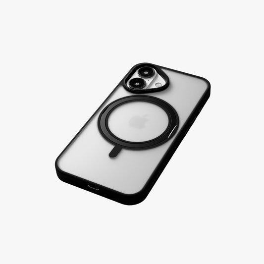 Orbit Grip –  Black 360° Tactile O-Stand Clear Transparent Case for iPhone 16