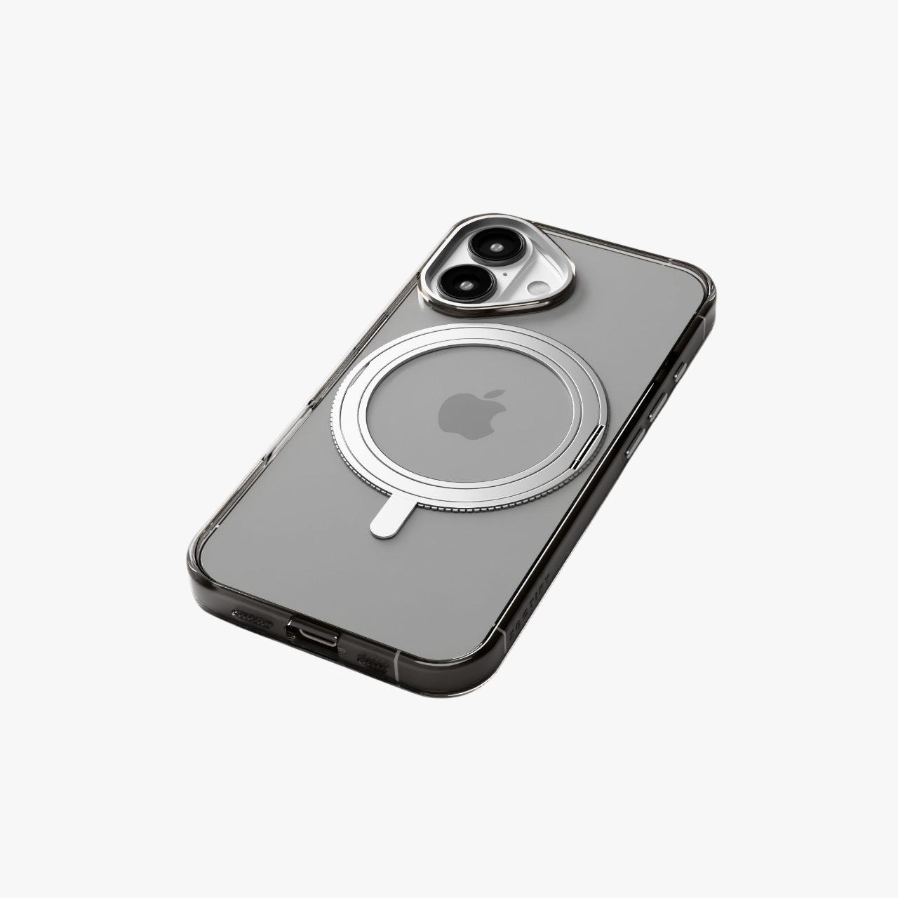 Orbit Grip –  Clear-Silver 360° Tactile O-Stand Clear Transparent Case for iPhone 16