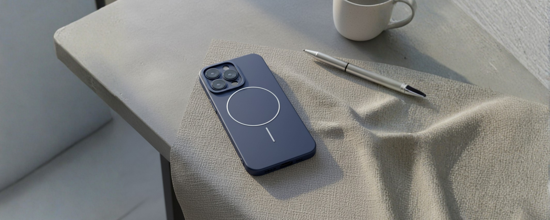 CamSafe –  Blue Minimal phone case with Kickstand & LensGuard for iPhone 15 pro banner 1