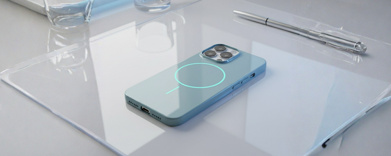 GlossCraft –  Blue Classic Glossy Magsafe Phone Case for iPhone 16 pro max mobile banner 1