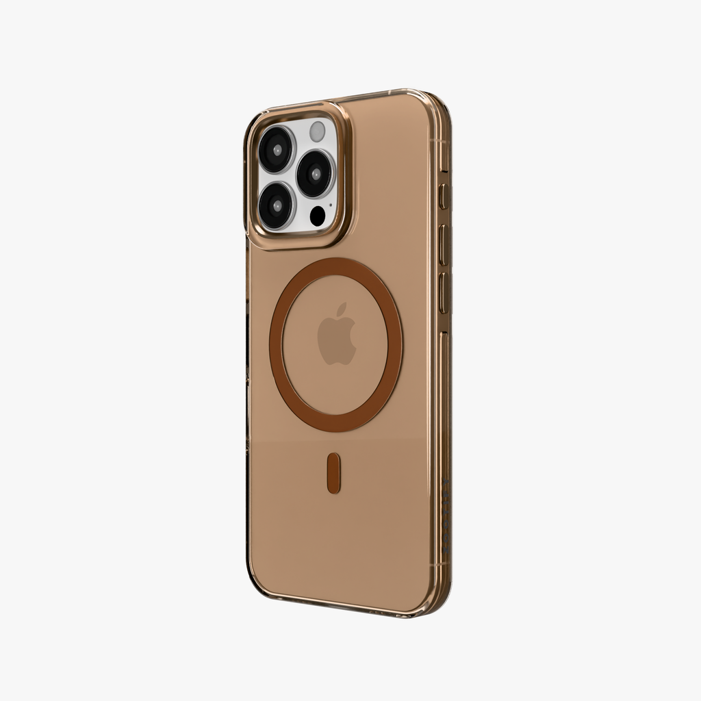 Crystal Flux – Brown Transparent Magnetic Case for iPhone 16 pro