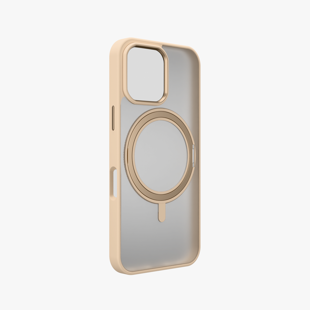 Orbit Grip –  Brown 360° Tactile O-Stand Clear transparent Case for iPhone 16 pro