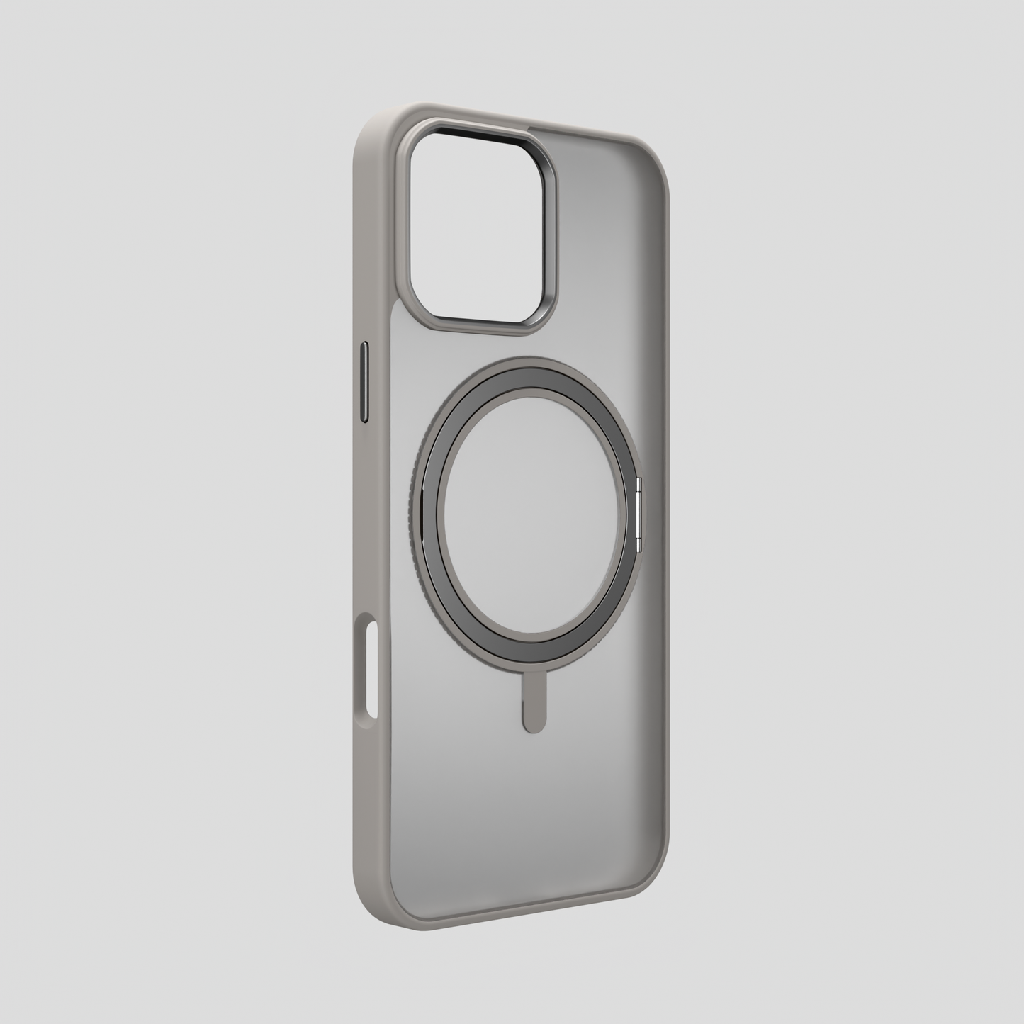 Orbit Grip – Grey 360° Tactile O-Stand Clear transparent Case for iPhone 16 pro max