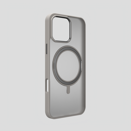 Orbit Grip – Grey 360° Tactile O-Stand Clear transparent Case for iPhone 16 pro max