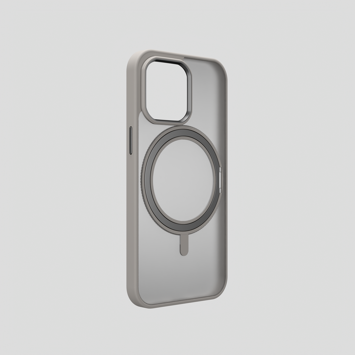 Orbit Grip –   Grey 360° Tactile O-Stand Clear transparent Case for iPhone 15 pro