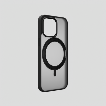 Orbit Grip –  Black 360° Tactile O-Stand Clear transparent Case for iPhone 15 pro