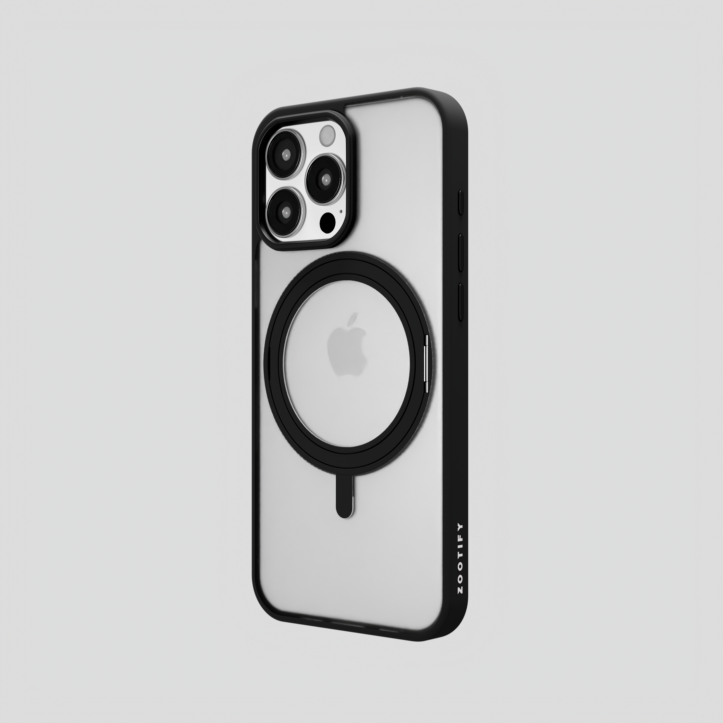 Orbit Grip –  Black 360° Tactile O-Stand Clear transparent Case for iPhone 16 pro