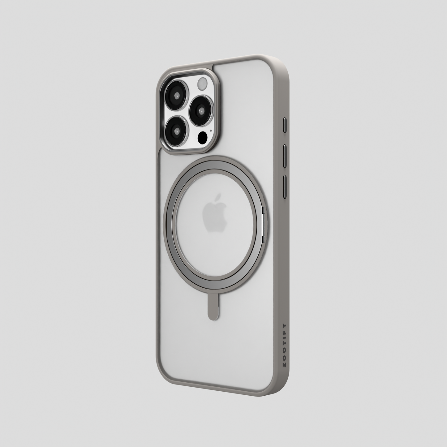 Orbit Grip –  Grey 360° Tactile O-Stand Clear transparent Case for iPhone 16 pro