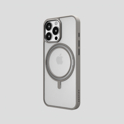 Orbit Grip –  Grey 360° Tactile O-Stand Clear transparent Case for iPhone 16 pro