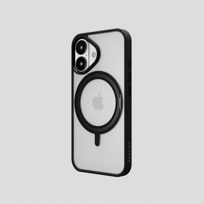 Orbit Grip –  Black 360° Tactile O-Stand Clear Transparent Case for iPhone 16
