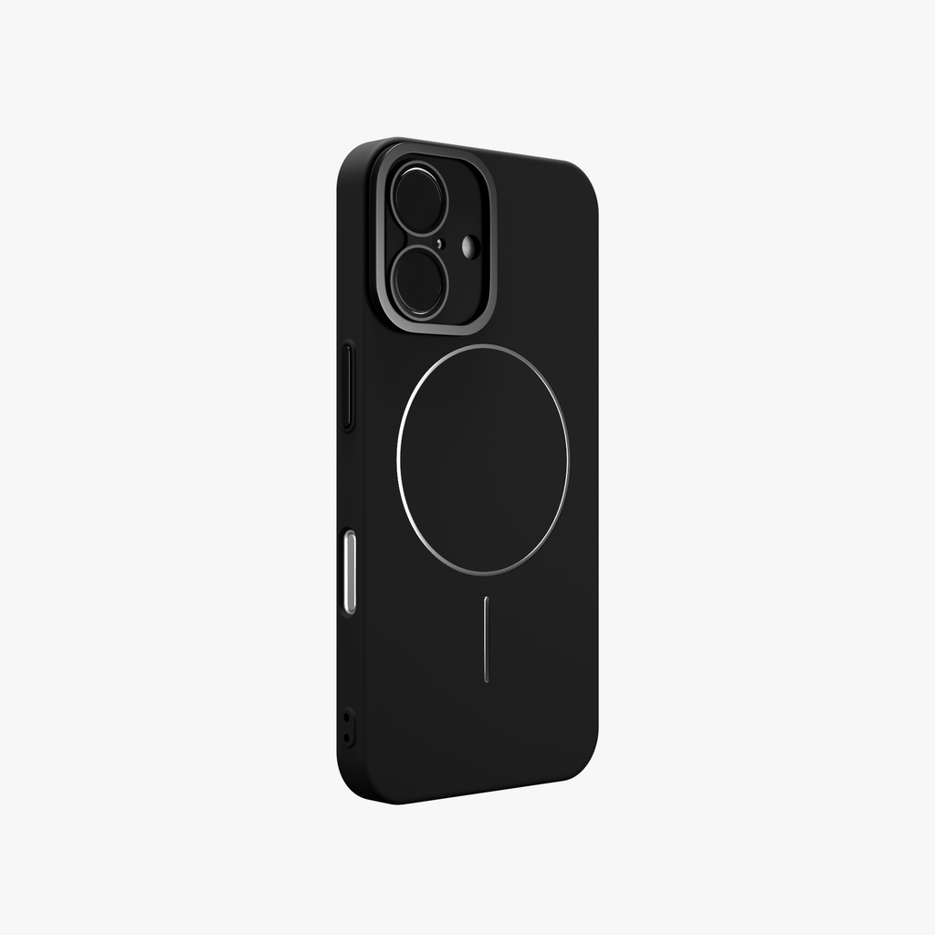 CamSafe –  Black Minimal phone case with Kickstand & LensGuard for iPhone 16