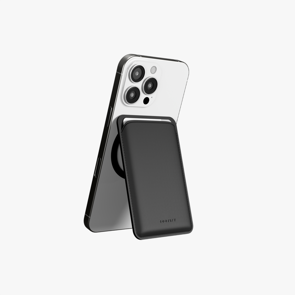 MagSafe Wallet – Black Premium Leatherite Slim Card Holder with Stand