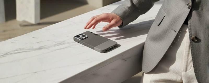 ForgeCraft – Titanium Gray Vintage Leather Grip Case for iPhone 16 pro mobile banner 2