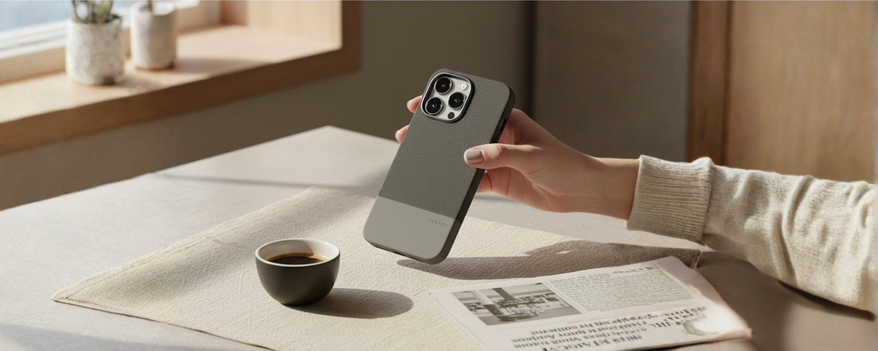 ForgeCraft – Titanium Gray Vintage Leather Grip Case for iPhone 16 pro banner 3