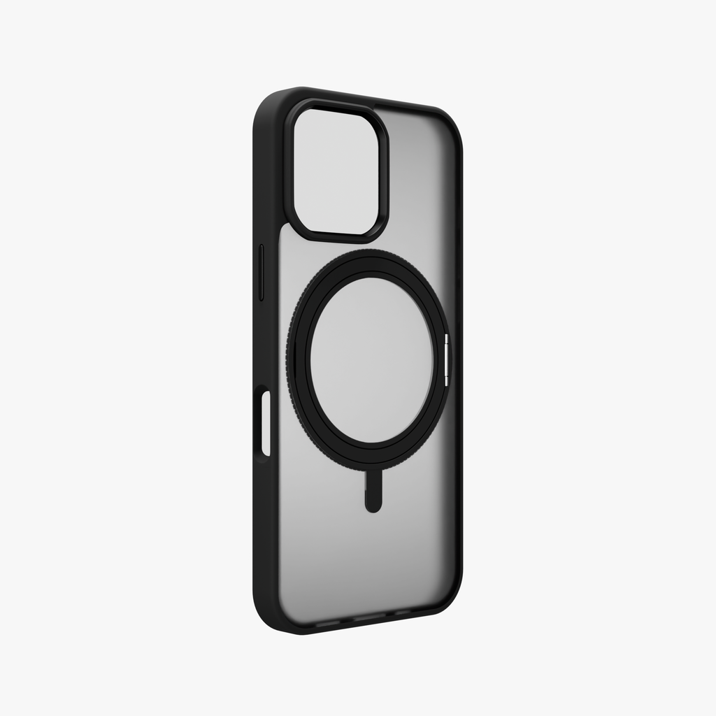 Orbit Grip –  Black 360° Tactile O-Stand Clear transparent Case for iPhone 16 pro