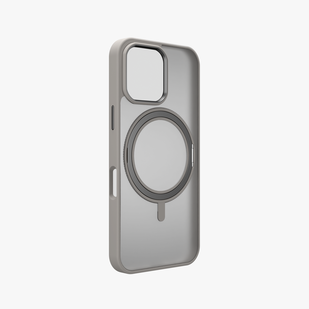 Orbit Grip –  Grey 360° Tactile O-Stand Clear transparent Case for iPhone 16 pro