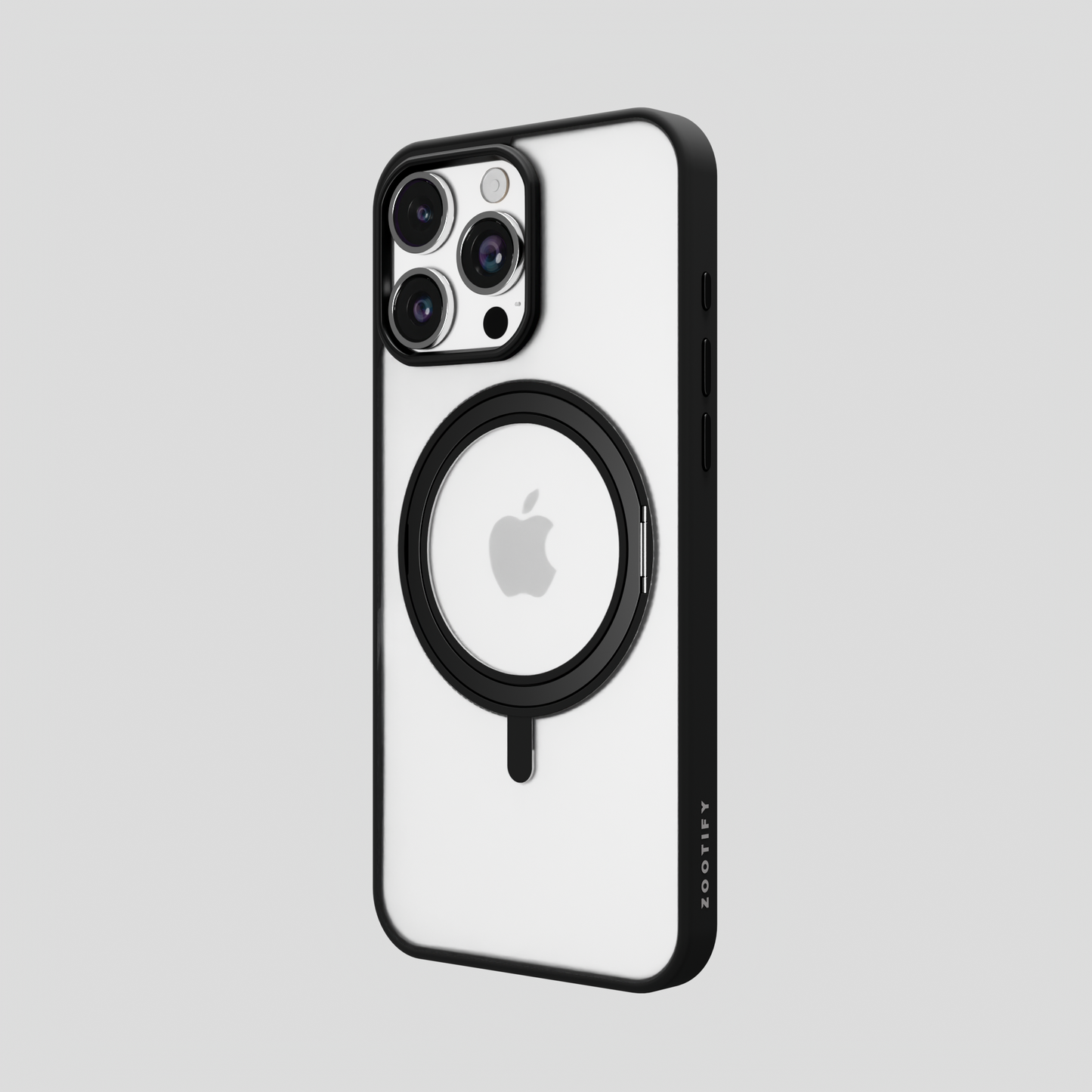 Orbit Grip – Black 360° Tactile O-Stand Clear transparent Case for iPhone 16 pro max
