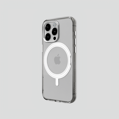 Orbit Grip –   Clear Silver 360° Tactile O-Stand Clear transparent Case for iPhone 15 pro