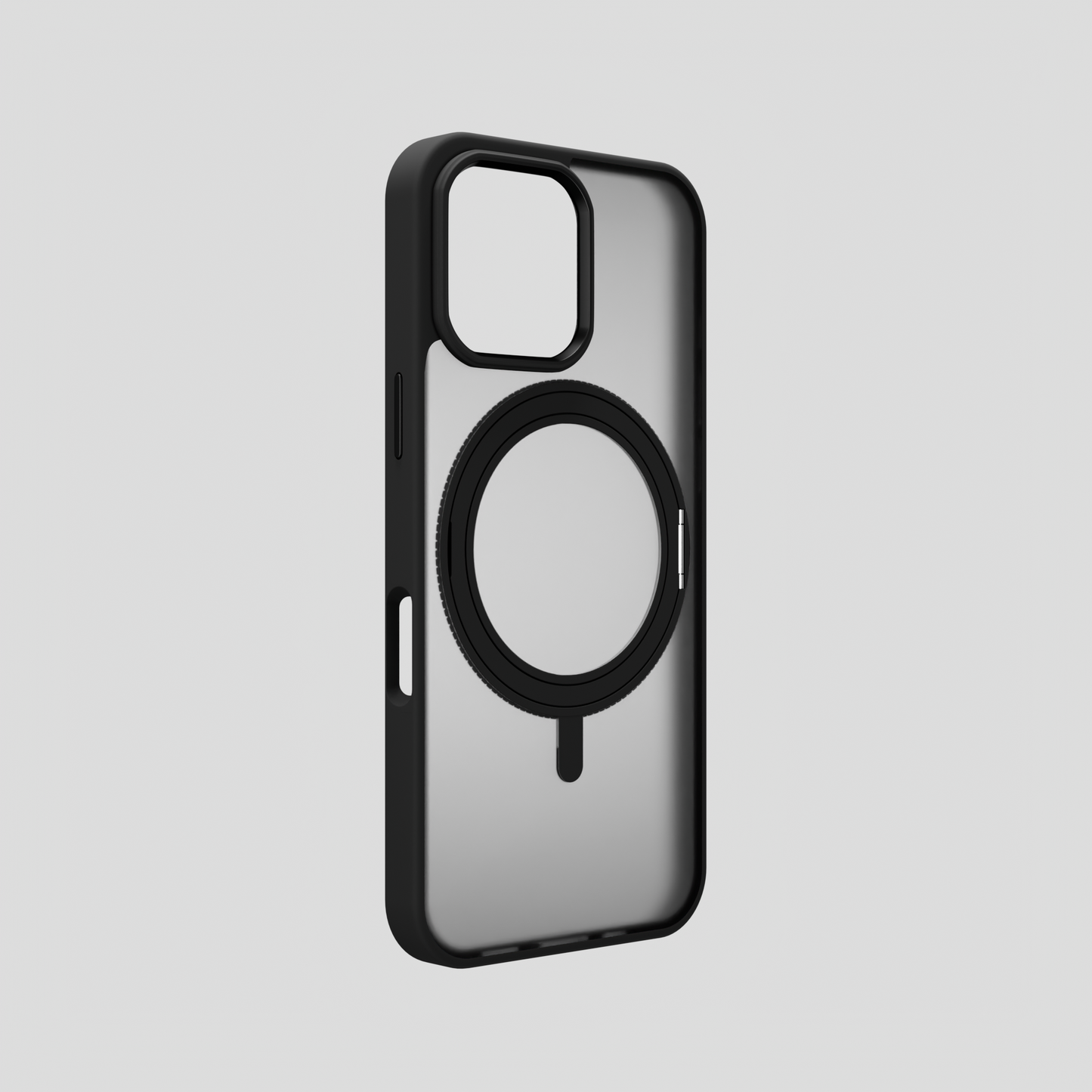 Orbit Grip –  Black 360° Tactile O-Stand Clear transparent Case for iPhone 16 pro