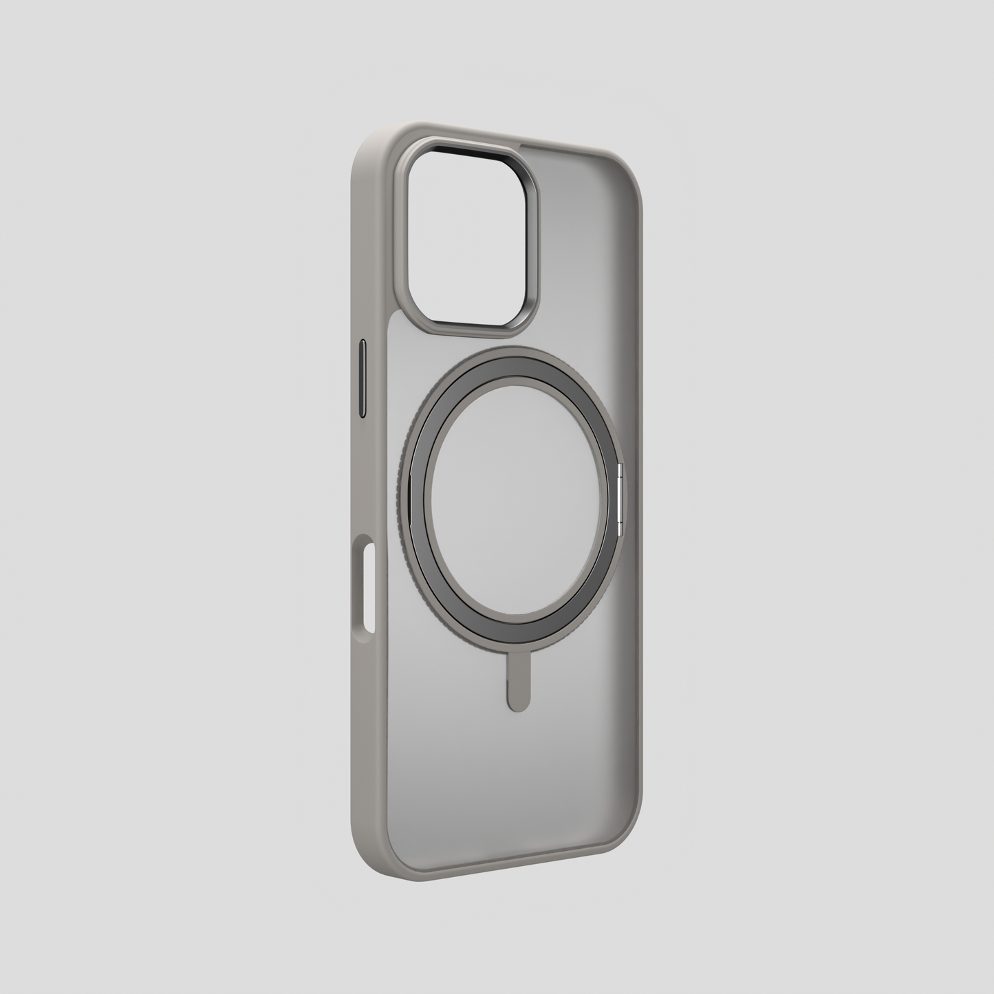Orbit Grip –  Grey 360° Tactile O-Stand Clear transparent Case for iPhone 16 pro