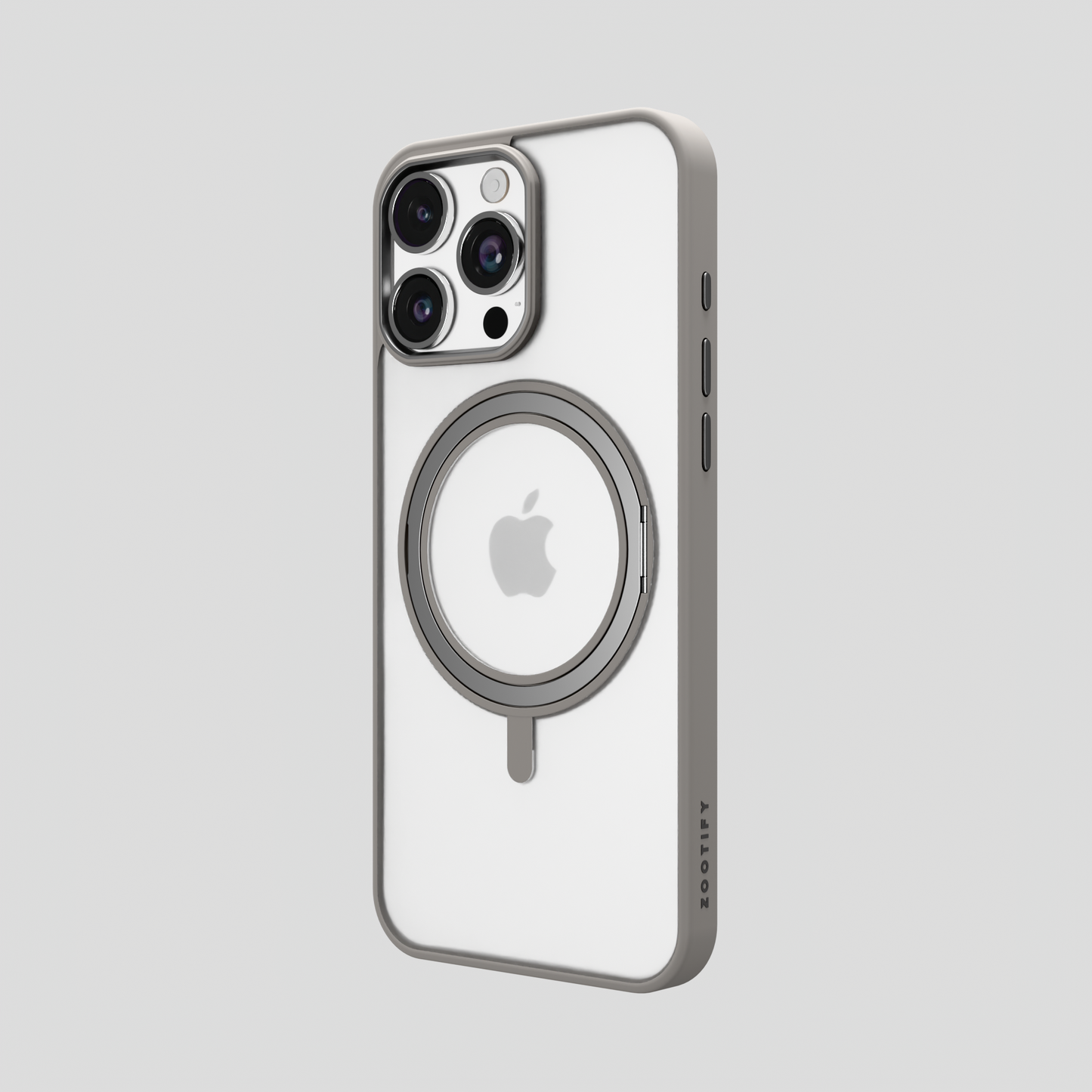 Orbit Grip – Grey 360° Tactile O-Stand Clear transparent Case for iPhone 16 pro max