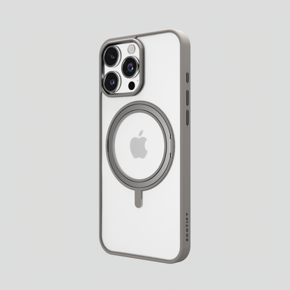 Orbit Grip – Grey 360° Tactile O-Stand Clear transparent Case for iPhone 16 pro max
