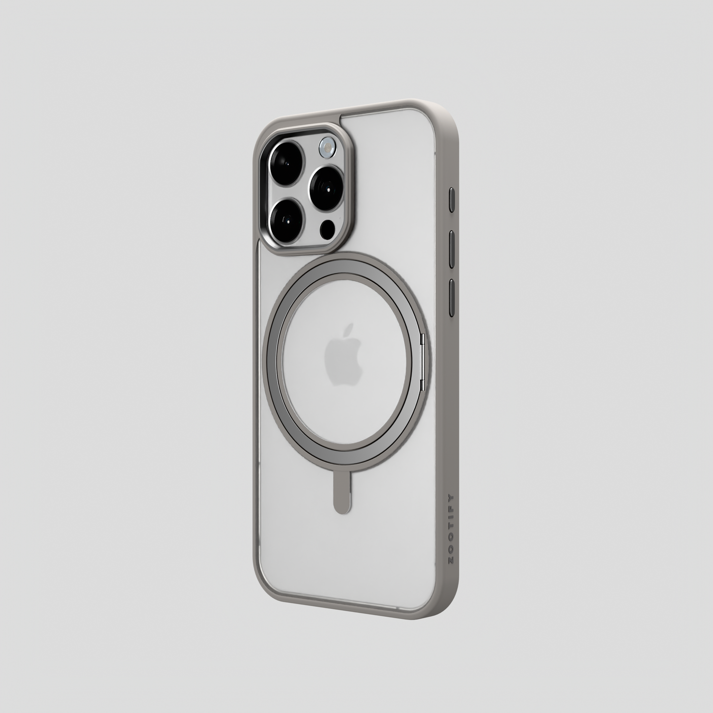 Orbit Grip –   Grey 360° Tactile O-Stand Clear transparent Case for iPhone 15 pro