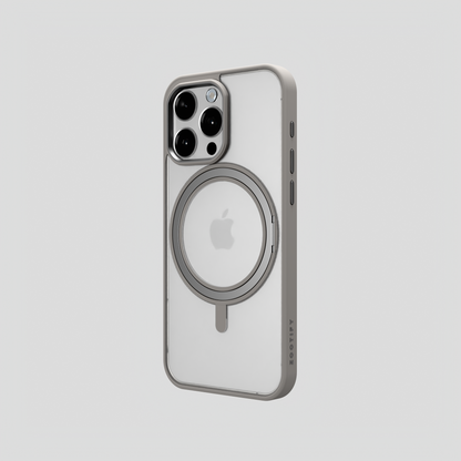 Orbit Grip –   Grey 360° Tactile O-Stand Clear transparent Case for iPhone 15 pro