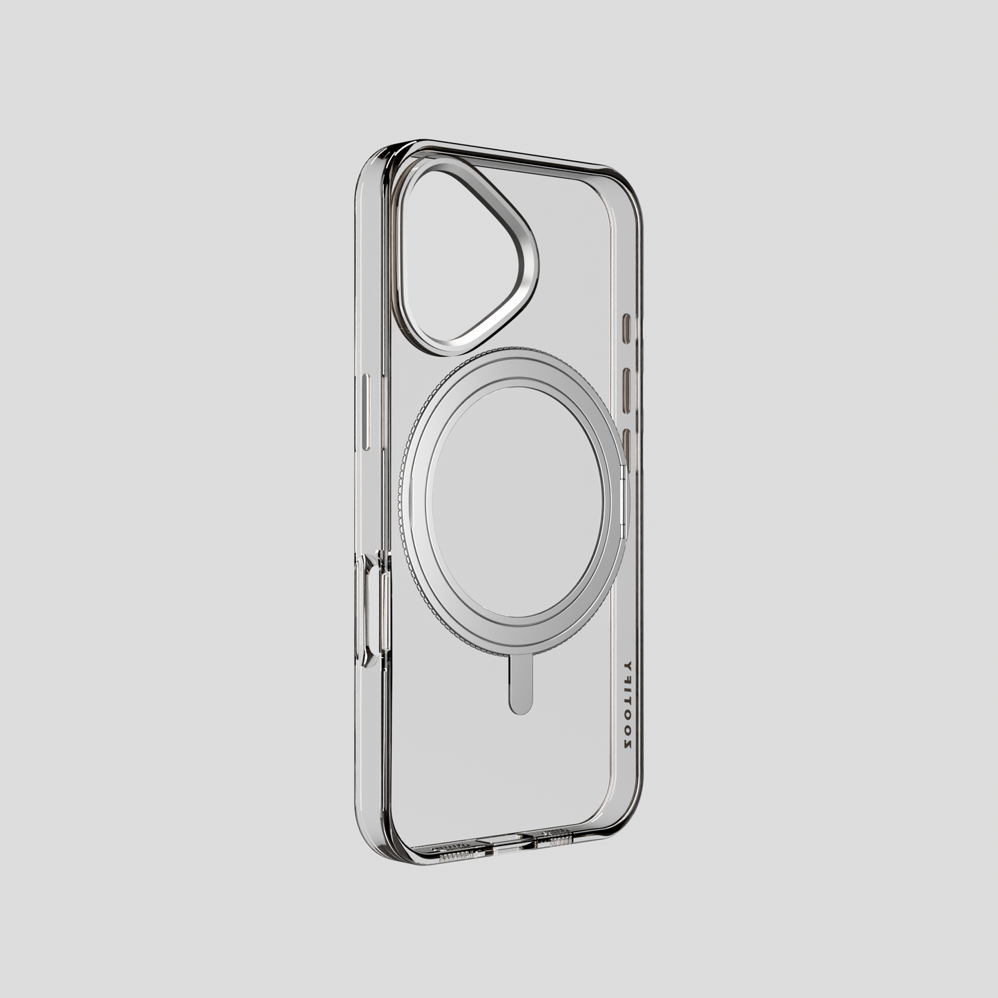 Orbit Grip –  Clear-Silver 360° Tactile O-Stand Clear Transparent Case for iPhone 16