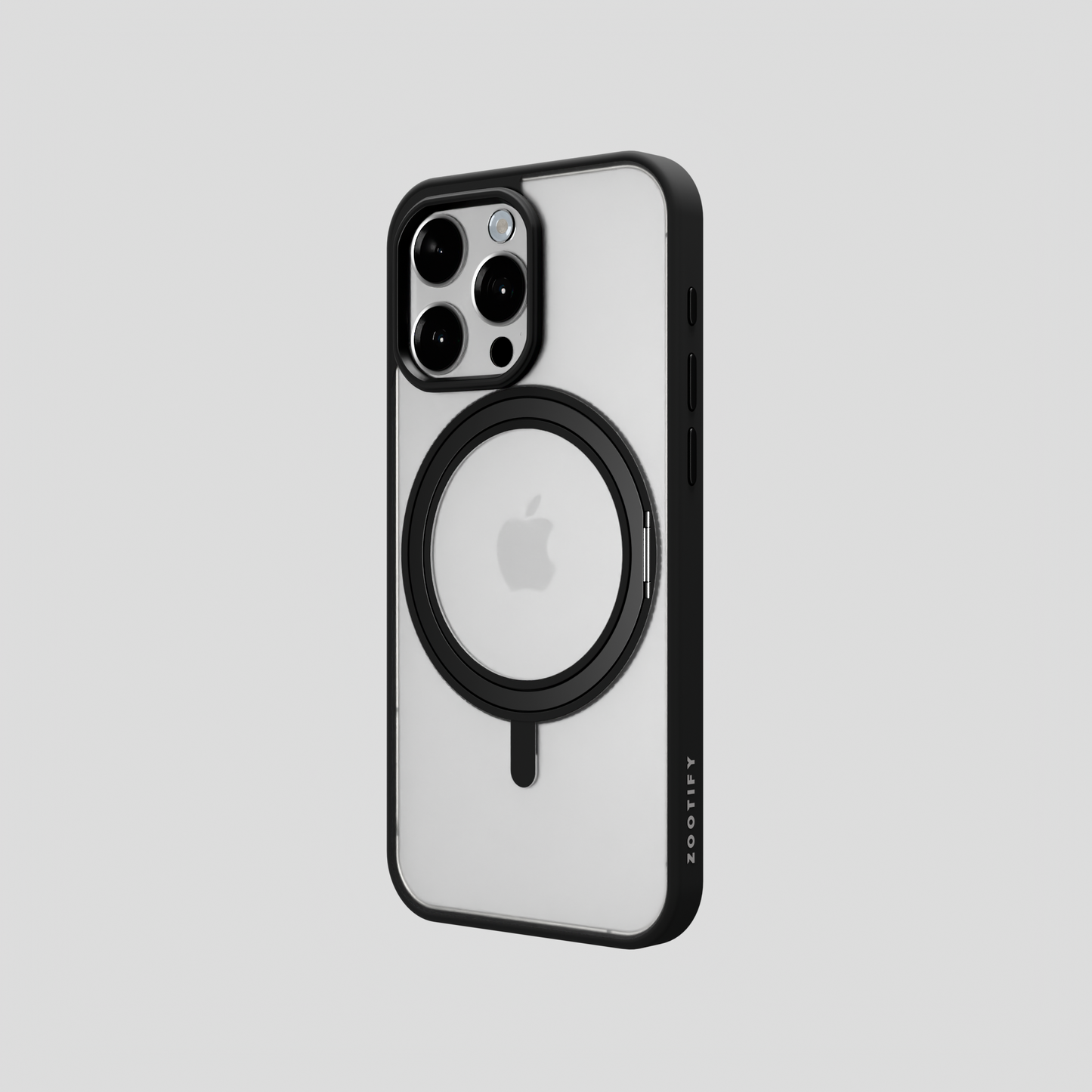 Orbit Grip –  Black 360° Tactile O-Stand Clear transparent Case for iPhone 15 pro