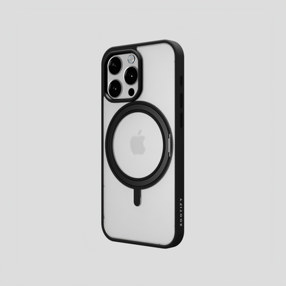 Orbit Grip –  Black 360° Tactile O-Stand Clear transparent Case for iPhone 15 pro