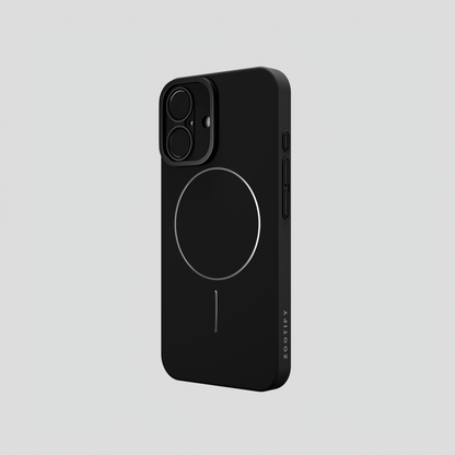CamSafe –  Black Minimal phone case with Kickstand & LensGuard for iPhone 16