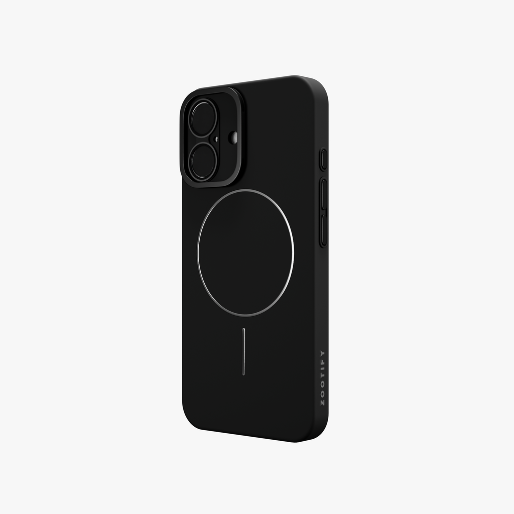 CamSafe –  Black Minimal phone case with Kickstand & LensGuard for iPhone 16