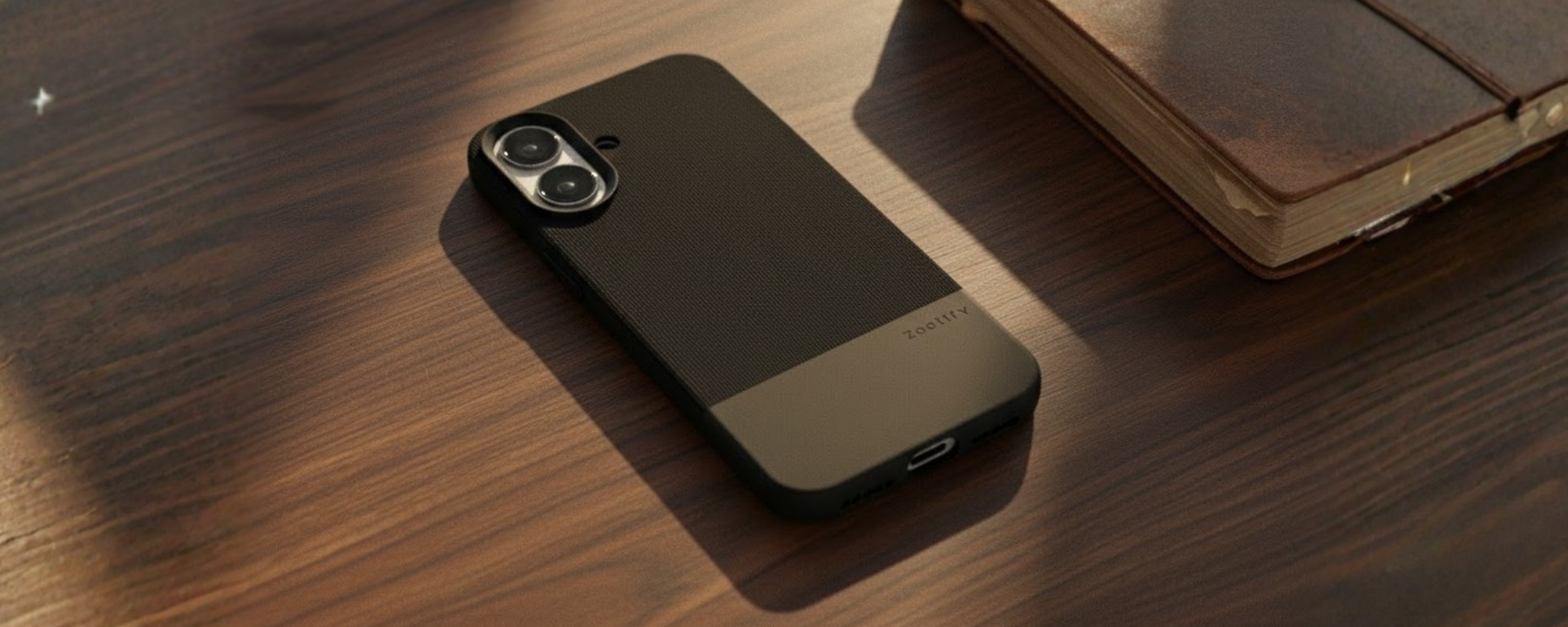 ForgeCraft – Black Vintage Leather Grip Case for iPhone 16 banner 1