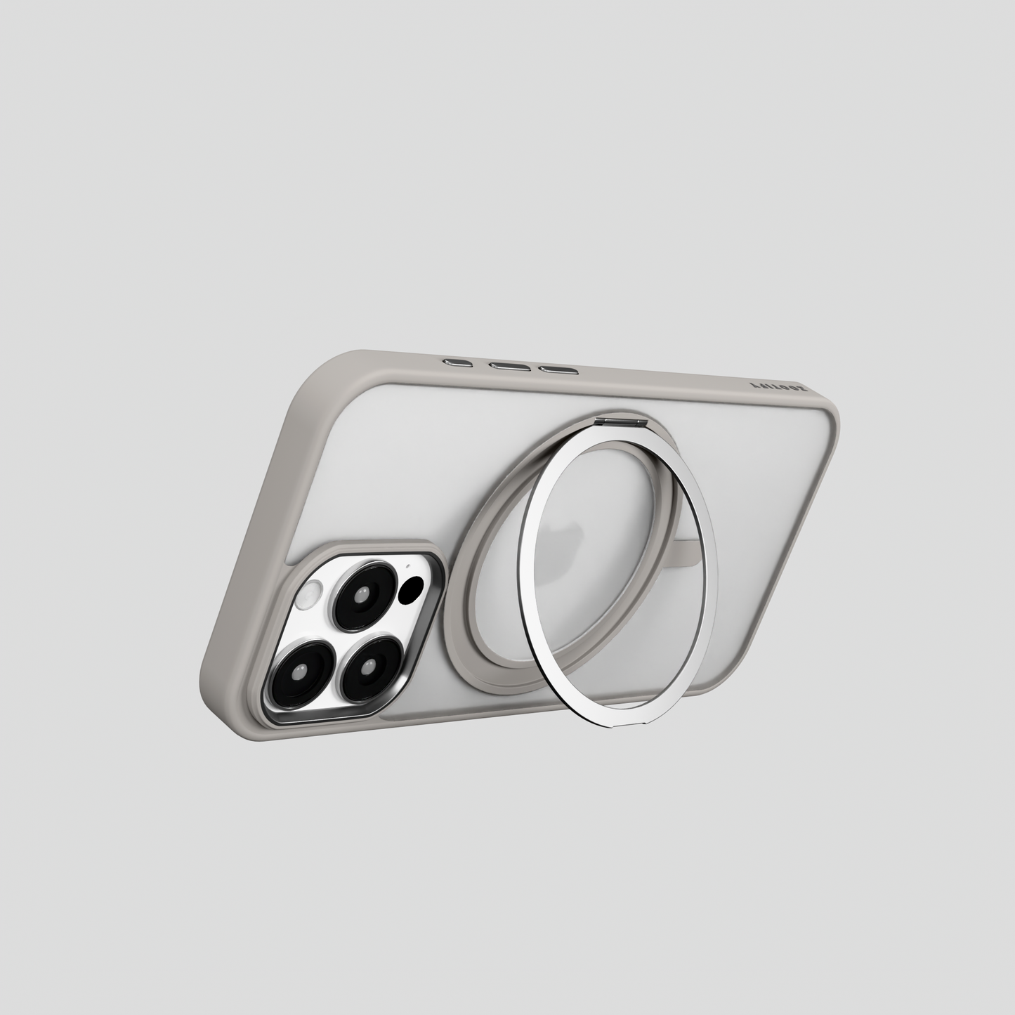 Orbit Grip –  Grey 360° Tactile O-Stand Clear transparent Case for iPhone 16 pro
