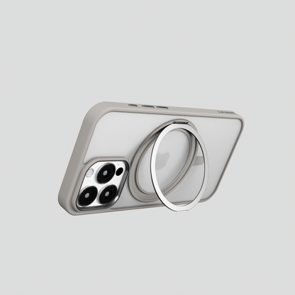 Orbit Grip –  Grey 360° Tactile O-Stand Clear transparent Case for iPhone 16 pro