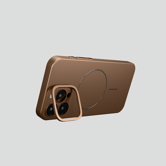 CamSafe – Brown Minimal phone case with Kickstand & LensGuard for iPhone 16 pro
