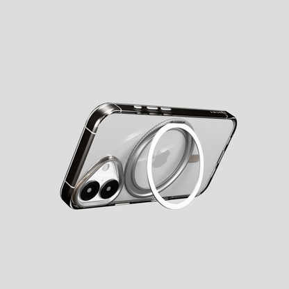 Orbit Grip –  Clear-Silver 360° Tactile O-Stand Clear Transparent Case for iPhone 16