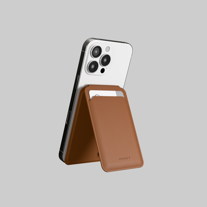MagSafe Wallet – Brown Premium Leatherite Slim Card Holder with Stand